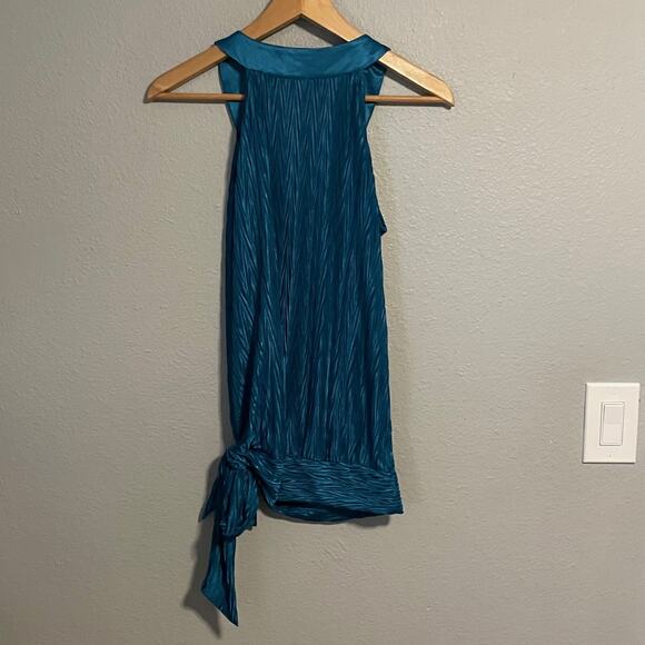 Heart Soul Tank Top Womens Medium Blue Pleated Jewel Neck Embellished Party Y2K - Picture 5 of 8